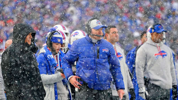 Buffalo Bills head coach Sean McDermott looks on as his team faces the Cincinnati Bengals in the 2022 Divisional Round.